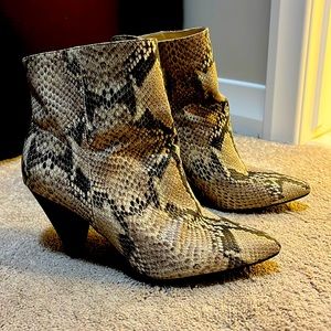 Snakeskin heeled booties